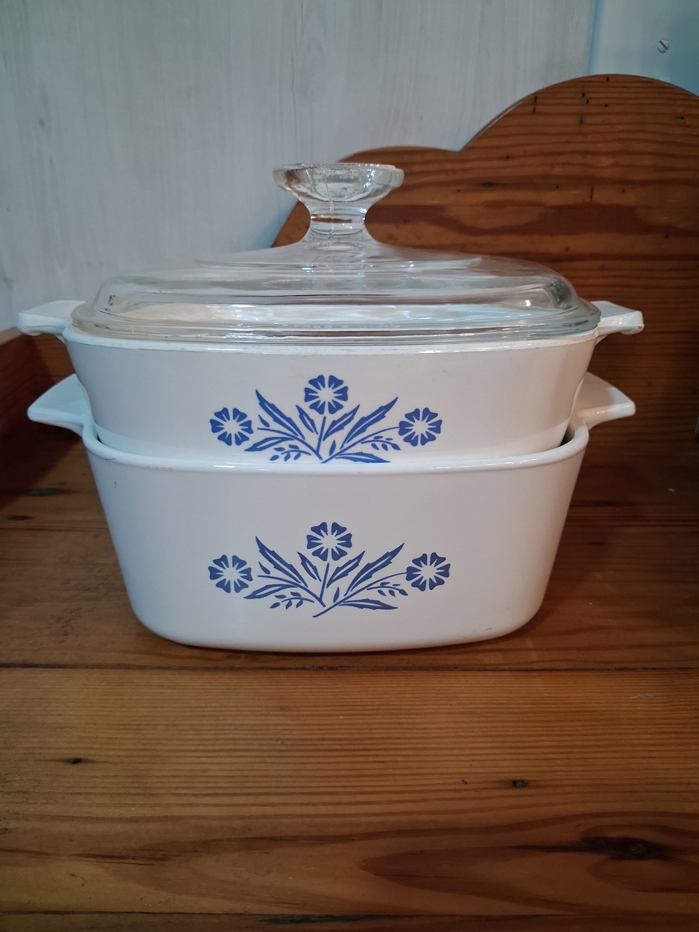 Corningware White Casserole Dishes with Blue Cornflower and Glass Lid